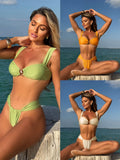 2025 Sexy New Solid-Colored Metal Five-Pointed Star Split Swimsuit Bikini