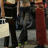 High Street Plant-Print Wash Jeans 2025 Autumn To Make Old Low-Rise Micro-Tipped Trousers