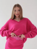 Autumn And Winter Ultra-Soft V-Neck Imitation Marinish Sweater Female Lazy Style Loose Knitted