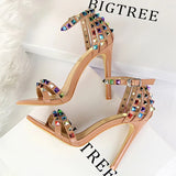 Shoes Color Rivets Women Sandals Roman Style Heeled Sandals Hollow Out High Heels Stiletto Sexy Party Shoes