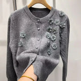 Flower Embroidery Design Blouse With Ocean Knitted Cardigan Long-Sleeved Temperament Minus Age Casual Sweater