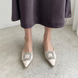 Outer Wear Female Spring Summer Pointed Shallow Mouth Man-made Diamond Buckle Flat Muller Lazy Leisure