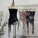 Real Shooting 2024 Summer New Dyed Printing Mesh Yarn Chest Sleeveless Top Irregular Ribbon Vest