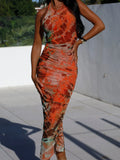 Zingj Summer New Women's Wear Elegant U-Neck Print Neck Dress