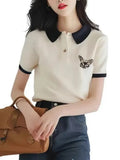 Butterfly Polo Collar Short-Sleeved T-Shirt Girl 2025 Summer Simple Fashion Does Not Hit The Unique Beauty Of The Top