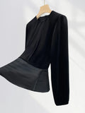 Zingj Waist Shows Thin Temperament Famous Lady Daughter Wind Black Golden Velvet Jacket Female Early Spring Round Collar French Long-Sleeved T-Shirt