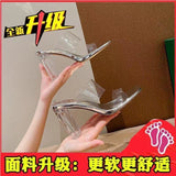 Transparent High-Heeled Women 2025 Summer New Word With High-Heeled Slippers Crystal And Coarse Sandals
