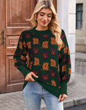 And Winter New Sweater Women's Casual Maple Leaf Pattern Of The Flower Round Collar Knitted