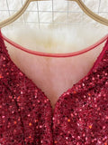 Sequins Party Maxi Dress For Women Sexy V-Neck Short Sleeve High Waist Tassel Long Robe Female Elegant