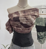 Shooting Can Wear Two-Wear Art Dizzy Net Yarn Spliced A Word Shoulder T-Shirt To Repair The Chest Short Babes Top