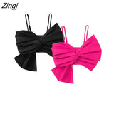 Women High Street Big Bow Design Patchwork Knitting Short Sling Blouse Female Summer Slim Shirt Chic Crop Tops