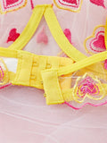 Yellow Heart Embroidery Mesh Lingerie Set- Outfit