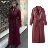Explosion Women's Autumn/Winter New Overneck With Long Imitation Leather Wind