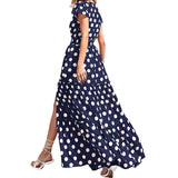 Spot 2025 Summer New Women's Fashion V-Neck Short Sleeve Side Slit In The Long Polka Dot