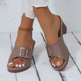 Coarse-Heeled Slippers Women's New TEUM Explosive Belt Buckle Light Sandals Women In The Summer Of