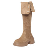 Show High] Maillard Two Folded Over The Knee Long Boots Women Thick And Thick Bottom Increase Display Thin High Barrel Knight