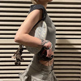 Raglan Sleeve Grunge Wing Print Crop TopOutfit