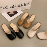Version Of Baotou Slippers Women Wear 2025 Autumn New Leather Fashion Half-Slippers Lazy Coarse Muller