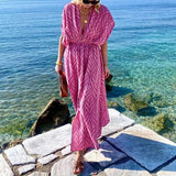 Hot Style Women's Fashion Deep V Collar Long Print Beach Holiday