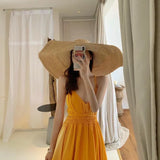 Zingj Photo Beach Dress 2023 New Female Summer Super Fairy Yellow Backless Dress Seaside Holiday Dress Elegant Big