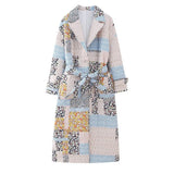 Women's Collar Print Quilt Cotton Long Coat
