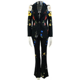 New Star Temperament Fashion Digital Print A Buckle Suit Horn Trousers