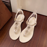 Roman Sandals Women 2025 New Summer Outside Wearing Flat Bottom Water Drill Characters Beach