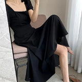 Zingj 2024 Summer New Ins Tea Break Skirt Temperament A Word To Get Over The Knee Long Hepburn Wind Fat Mm Little Black