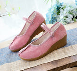 Zingj Heels Single Shoes Pure Color Plain Spring And Autumn Cloth Shoes Jacquard Cotton Buckle Retro Women's
