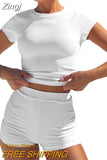 Women's 2 Piece Shorts Sets Short Sleeve Crop Tops Skinny Tee High Waist Stretchy Shorts Outfits Y2k Trendy