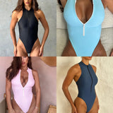 Solid Color Zipper Sleeveless Surfsuit Integrated Swimsuit Women 2025