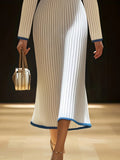 Autumn And Winter Women's Elegant Long-Sleeved Knitted Dress V-Neck Knitted