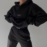 2025 New Casual Plus Velvet Long-Sleeved Hooded Hooded Trousers Set For
