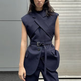 Suit 2025 Autumn New Fashion Niche Cross-Tape With Sleeveless Blazer Woman