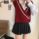 Vest Women Striped V-neck Sleeveless Sweaters Womens Daily Outwear Chic Simple All-match Korean Fashion Knitted