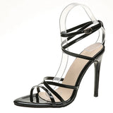 Summer New Sexy Comfortable Leather Thin Heel Women's Sandals Pure Color Pointed Large Yard Fish Mouth High Heel
