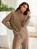 2025 New Thick Knitted Set Of Women's Zipper Lap-Fleet Sweater Cardigan + Wide