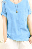 Loose Cotton Linen Blouse M-4XL Women 2023Summer Shirts Casual Short Sleeve O Neck Solid Shirt Lady Basic Tops New