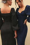 Elegant Pure Color Latern Sleeves Bodycon Dress for Women Party Clubwear Formal Midi dresses Mujer Casual Streetwear