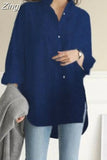 Office Blouse Casual Cotton Button Long Sleeve Shirt Oversize White Loose Shirt Women Tops Irregular Women Clothes