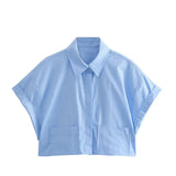 Summer Style Loose Short Pocket Decorated Poplin