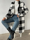 Button Lapel Plush Plaid Loose Temperament