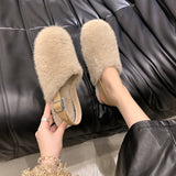 Women In The Autumn And Winter 2025 New With Velvet Warm Round Head After The Tripty Bag Head Wear A Hundred Low Heel Hair