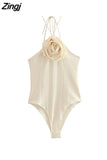 2023 Women Swimwear Flower Sexy Backless Body Woman Off Shoulder Halter Summer Woman Bodysuit Lingerie Tights