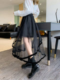 Elegant Mesh Patchwork Women Tulle Skirt Fashion Korean A Line Cake Skirt Female Sweet Preppy Style Irregular Midi