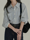 Ice Lake Shirt Autumn New Fashion Temperament With Gentle Style Lazy Korean Striped Shirt Women Long