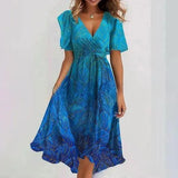 Summer New Loose Leisure Shuya V Collar Crumped New Hot Print