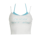 Wears Maiden Lace Spliced Pleated Sling Vest Summer Letter Printed Small Fresh