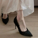 Women's Fine Heel 2025 New Autumn And Winter Weaving French Pointed Single Shoes Small Scented Women's