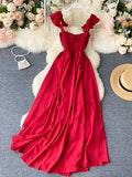 High Waist Slash Neck Women Long Dress Elegant Big Swing A-line Vestidos Verano Vintage Green/Red Party Robe For
